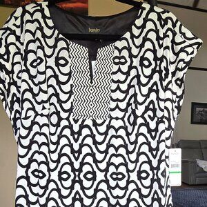 Laundry by Shelli Segal Black and White Geometric print shift dress. Size L  New